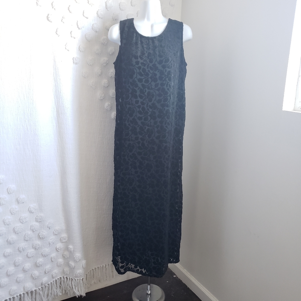 90's Vintage Velvet Leaf Pattern  Maxi Dress